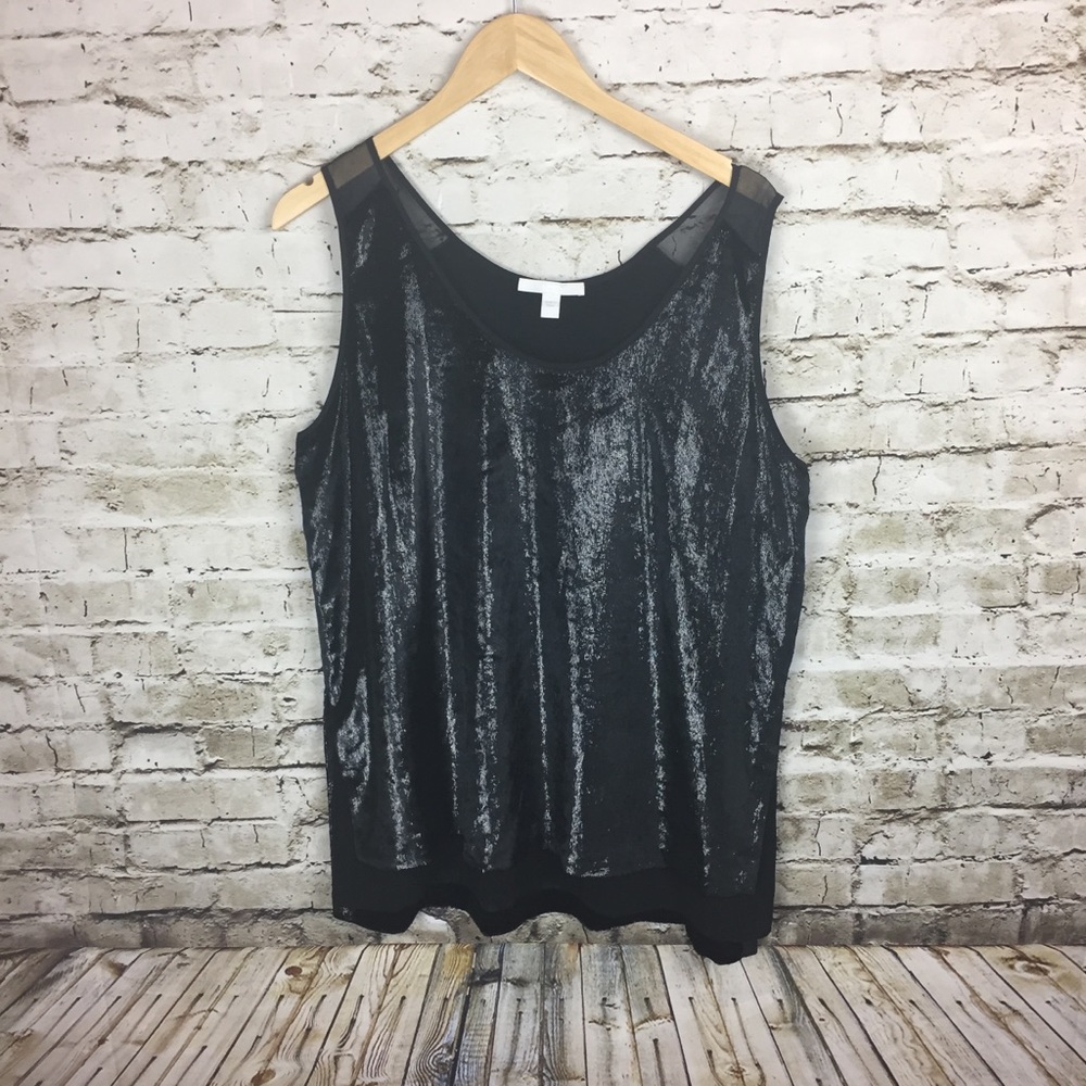 Hugo Boss Tank Top Idani Black shimmery sleeveless velvet 12 runs big 14-16 XL